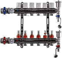 Коллекторная группа (KA006) - 1", 6 ходов, с расходомерами латунь, с кранами