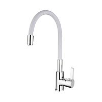 Смеситель LEDEME д/кухни 35к, силиконовый излив, Белый+хром, латунь 4898-3L