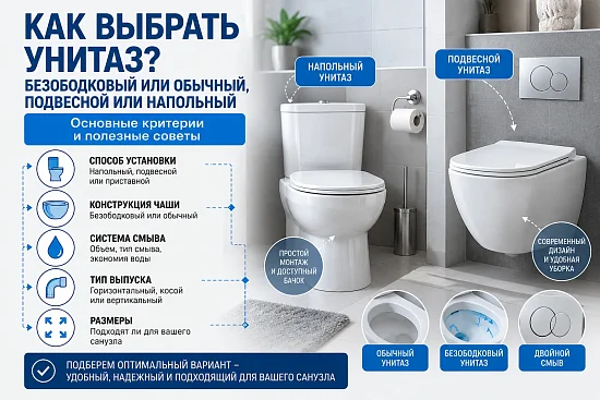 Как выбрать унитаз: безободковый или обычный, подвесной или напольный