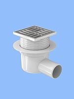 TQ5602 Трап ПП 50 гориз., регулир., с нерж. решеткой 100х100 АНИ  СУХОЙ