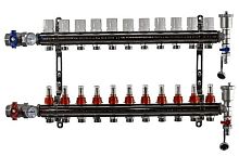 Коллекторная группа (KA011) - 1", 11 ходов, с расходомерами латунь, с кранами 