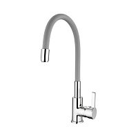 Смеситель для кухни LEDEME 4898-9L, СЕРЫЙ+хром, 35к, силиконовый излив, латунь 
