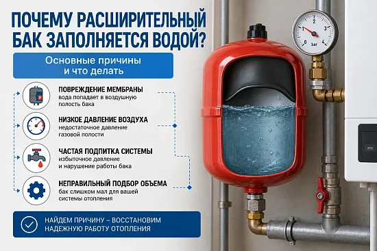 Почему расширительный бак заполняется водой: причины неисправности и что делать