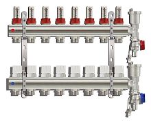 Коллекторная группа (KC008) - 1", 8 ходов, с расходомерами латунь, БЕЗ кранов( НМ3)