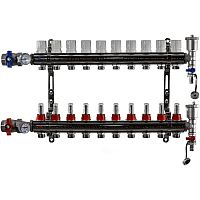Коллекторная группа (KA010) - 1", 10 ходов, с расходомерами латунь, с кранами